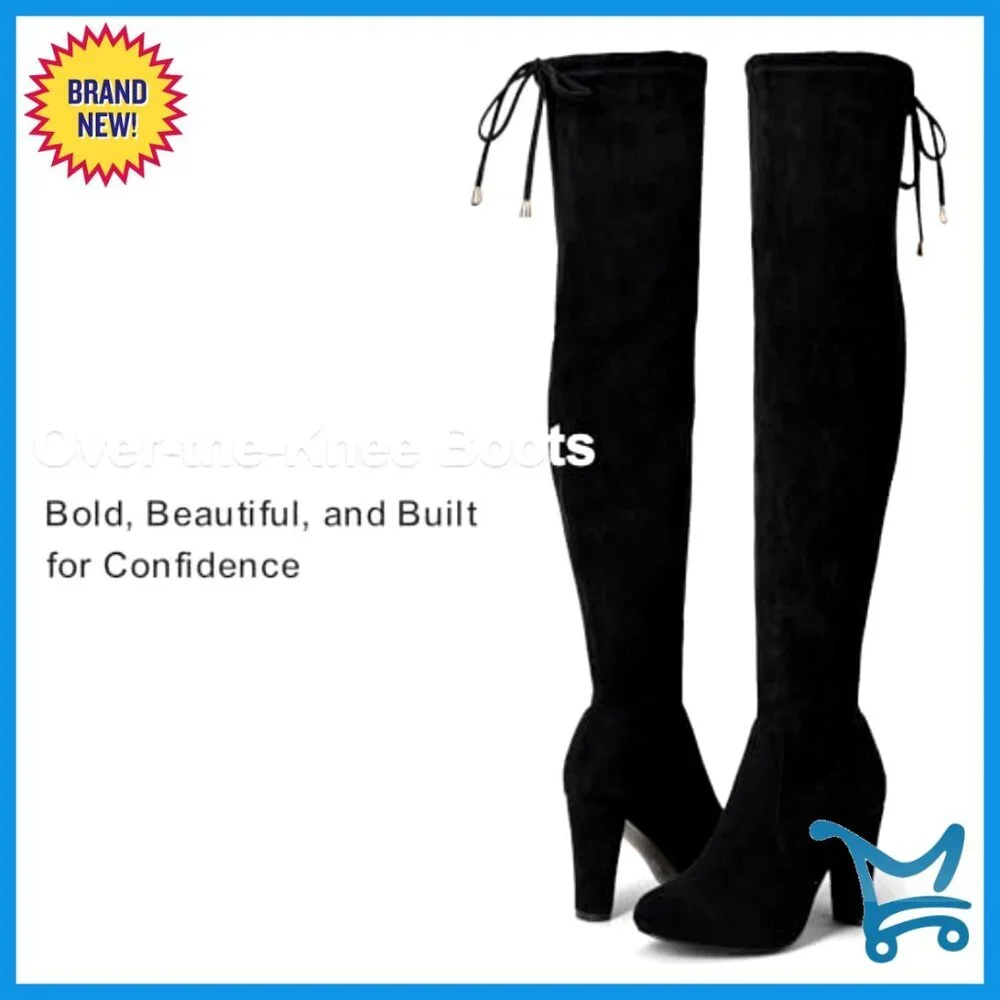 Suede Thigh High Boots 3.5 Inch Heel Side Zipper Adjustable Lace